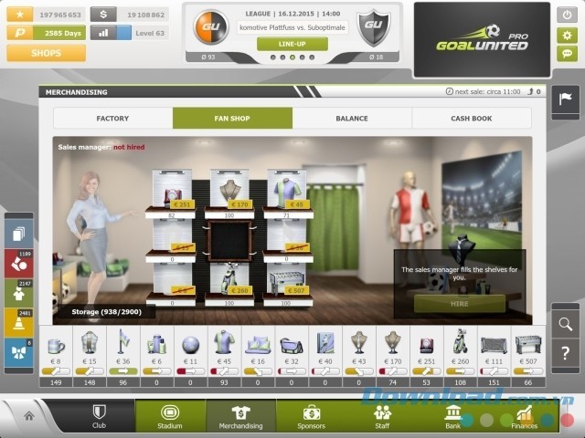 Mua nhiều thứ trong cửa hàng của game quản lý bóng đá miễn phí goalunited PRO cho máy tính