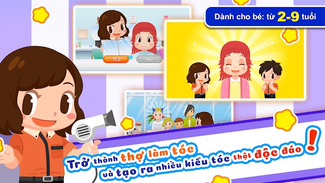 Bé trải nghiệm trở thành thợ làm tóc trong game Gokko World: Trò chơi trẻ em