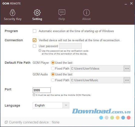 Giao diện chính của phần mềm điều khiển miễn phí GOM Remote cho máy tính