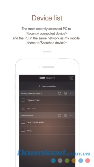 GOM Remote cho iOS danh sách thiết bị
