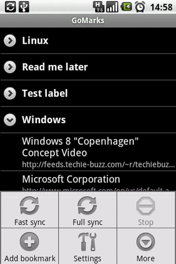 GoMarks for Google Bookmarks (Android)