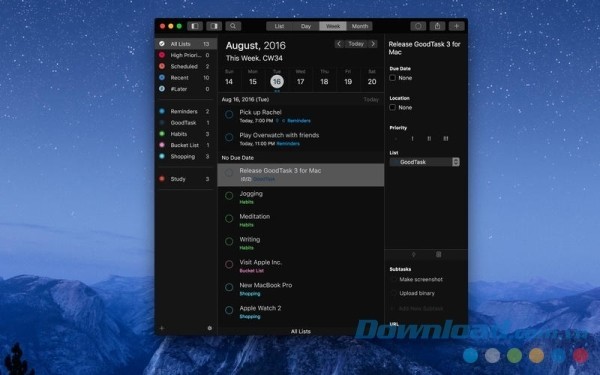 GoodTask cho Mac thiết kế giao diện trực quan và đẹp mắt
