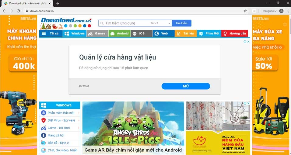 Giao diện web Download.com.vn trên Google Chrome