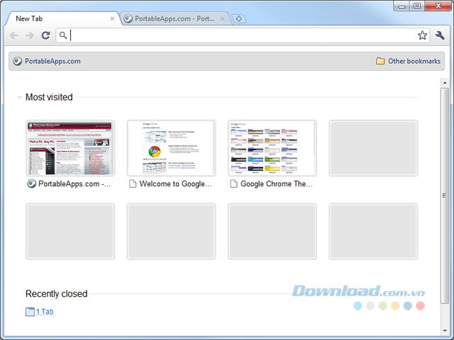 Giao diện chính của Google Chrome Portable