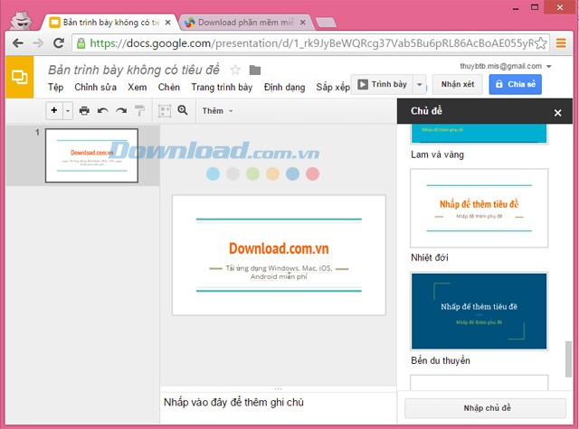 Giao diện soạn thảo của Google Slides