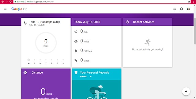 Giao diện Google Fit trên web