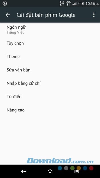 Menu cài đặt của Google Keyboard