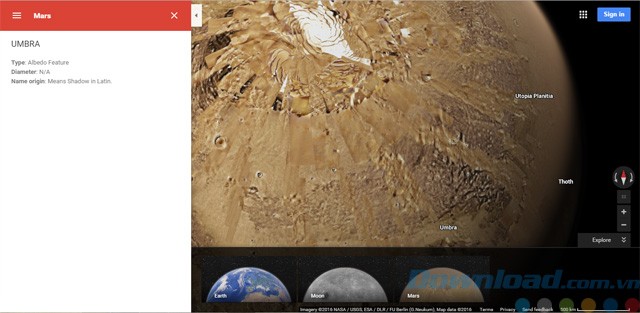 Khám phá sao Hỏa, mặt trăng ngay trên máy tính với Google Maps