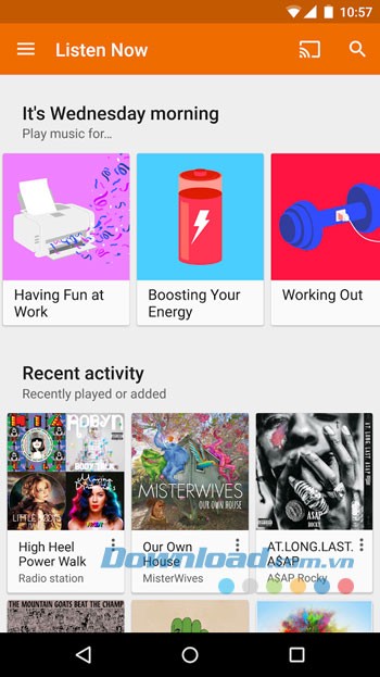 Giao diện sử dụng của ứng dụng Google Play Music