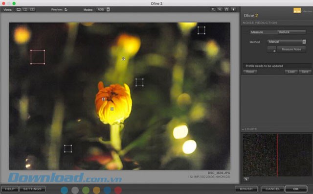 Để Dfine tự động chỉnh sửa nhiễu cho các vùng ảnh