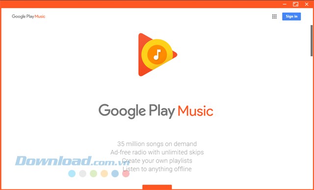 Giao diện xuất hiện lúc vừa sử dụng ứng dụng Google Play Music Desktop Player
