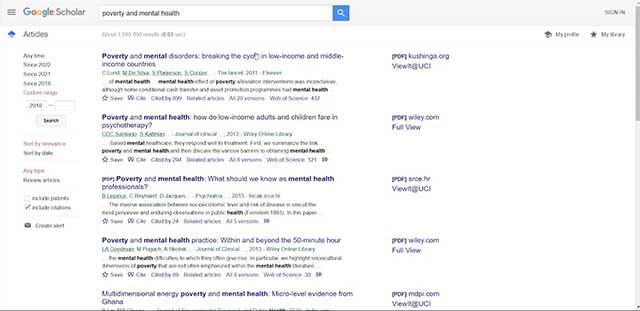 Hầu hết kết quả tìm kiếm thường là các nguồn học thuật đáng tin cậy