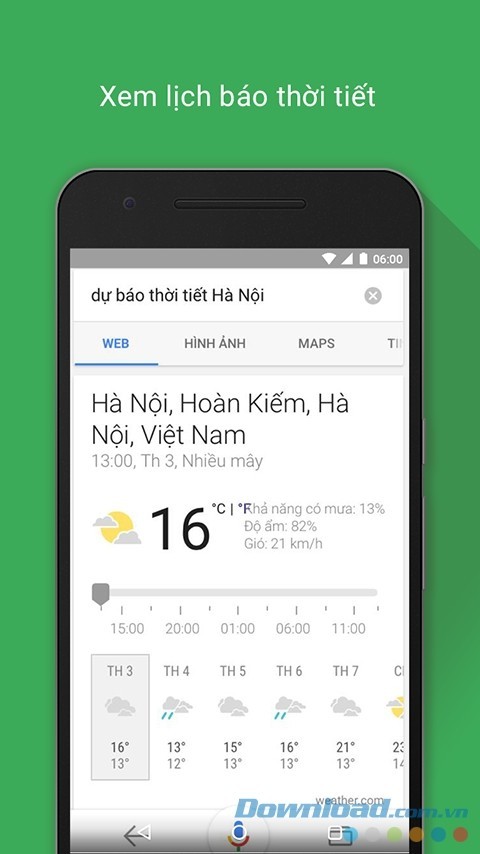 Xem dự báo thời tiết tiện lợi trên Google cho Android