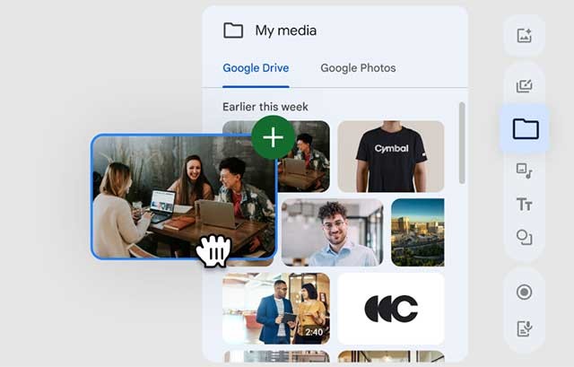 Thêm ảnh, clip và nhiều nội dung khác vào video - trực tiếp từ Drive hoặc Photos