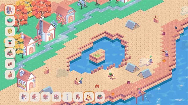 Đặt các tòa nhà, đồ trang trí và cây trồng trên bản đồ để tạo ra một thị trấn của riêng bạn