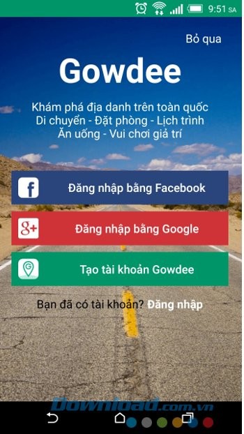 Giao diện khởi chạy ứng dụng Gowdee
