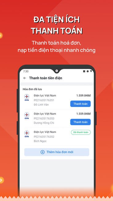 Đa tiện ích, thanh toán hóa đơn