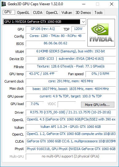 Giao diện chính của GPU Caps Viewer