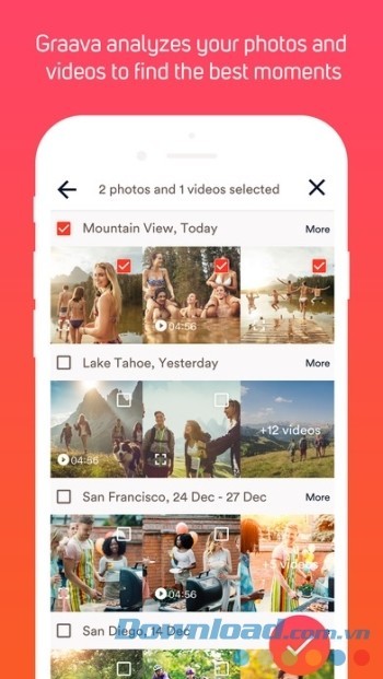 Graava iOS tìm khoảnh khắc đẹp nhất để kết hợp thành video ảnh ấn tượng