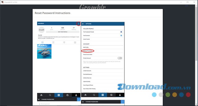 Xem hướng dẫn khôi phục mật khẩu trong ứng dụng miễn phí Gramblr cho máy tính