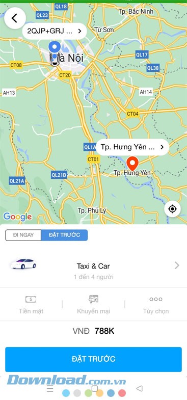 Đặt xe trước trên Grap Việt