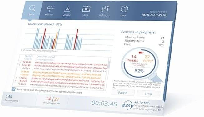 GridinSoft Anti-Malware thực hiện quét máy tính