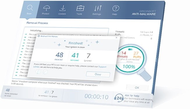 GridinSoft Anti-Malware tiến hành làm sạch máy tính