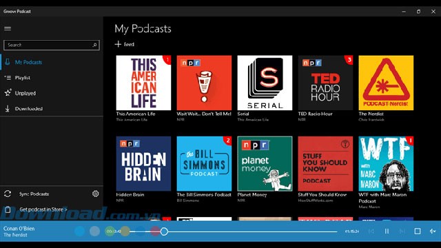 Giao diện ứng dụng Grover Podcast