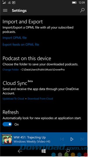Các lựa chọn cài đặt ứng dụng