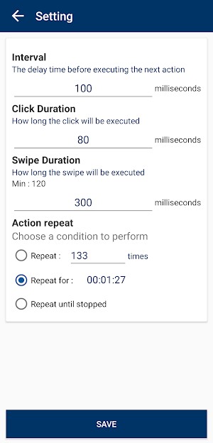 Bạn có thể điều chỉnh khoảng thời gian giữa các lần nhấp tính bằng mili giây