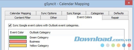 Đồng bộ màu các event trên Google danh mục trên Outlook