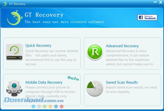 Giao diện phần mềm GT Recovery