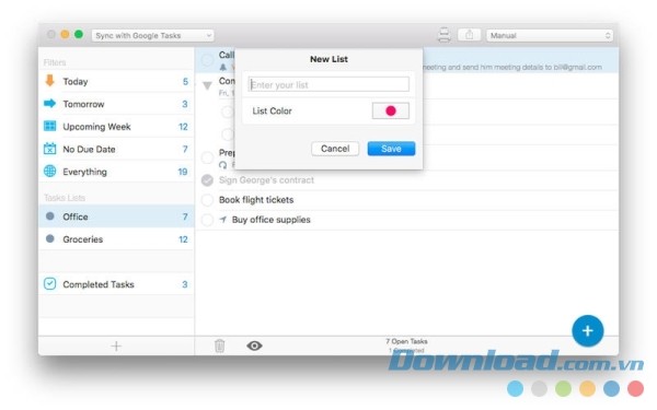 gTasks Pro cho Mac đồng bộ dữ liệu với tài khoản Google Tasks