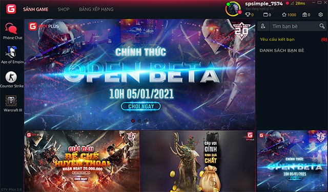 Giao diện chính của GTV Plus 2.0