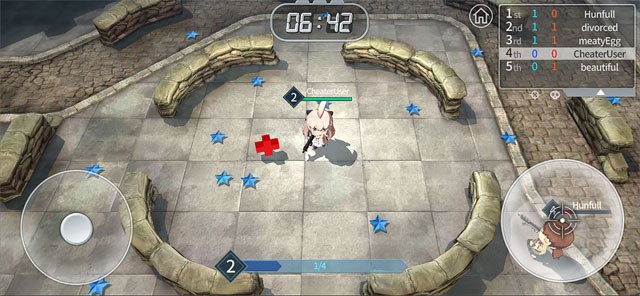 Thu thập các ngôi sao và power-ups rải rác trên chiến trường trong Gun&Girls.io