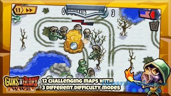 Guns'n'Glory WW2 Premium cho Android có 12 bản đồ thử thách khác nhau