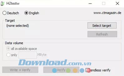 Chọn ngôn ngữ sử dụng H2testw