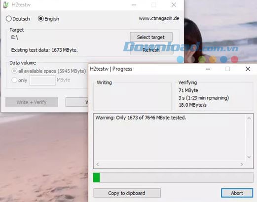 Quá trình xác minh lại của H2testw