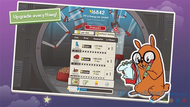 Sử dụng năng lượng kiếm được để nâng cấp mọi thứ trong game vui miễn phí Hamster Universe cho máy tính và Windows Phone