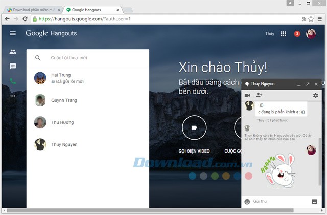 Giao diện Hangouts khi trò chuyện