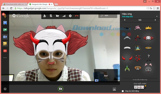Tạo hiệu ứng khi gọi video
