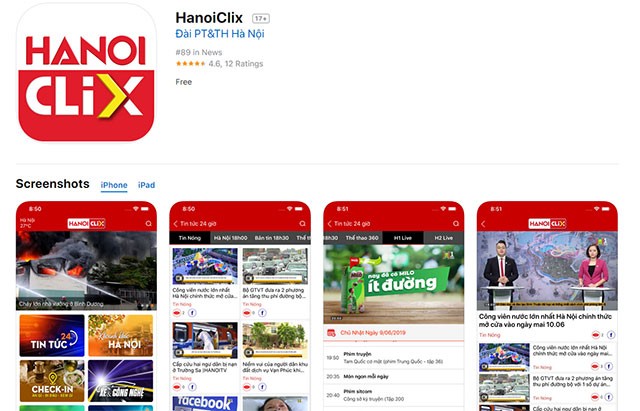 Ứng dụng đọc tin tức trên của Đài truyền hình Hà Nội