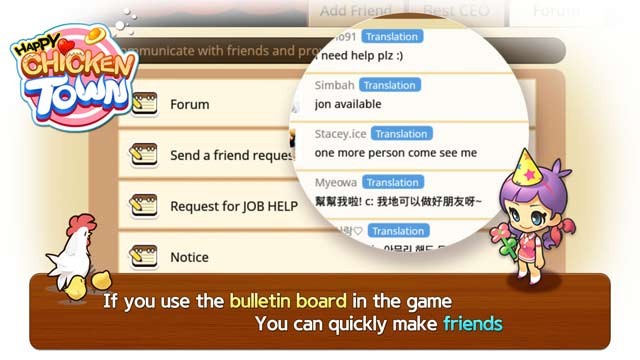 Kết bạn với người chơi khác trên toàn thế giới trong Happy Chicken Town