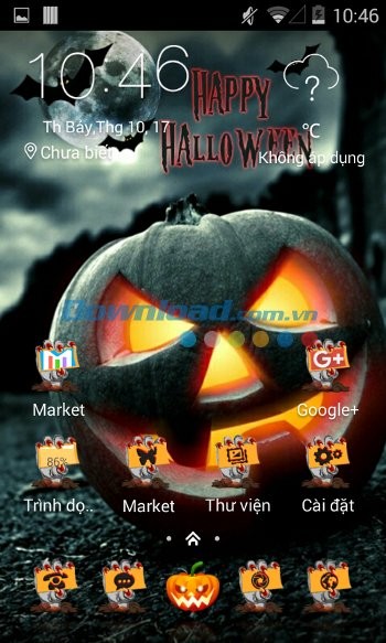 Màn hình chủ sau khi cài đặt Happy Halloween Theme