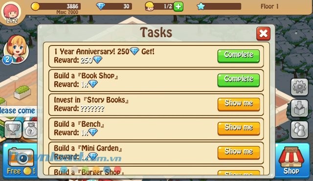 Hệ thống nhiệm vụ trong game Happy Mall Story