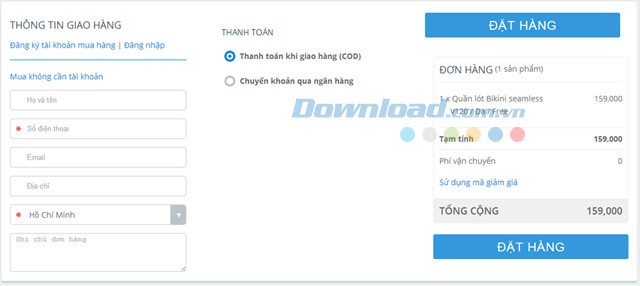 Điền đầy đủ thông tin giao hàng vào phiếu