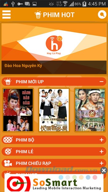 Giao diện chính HayHay TV