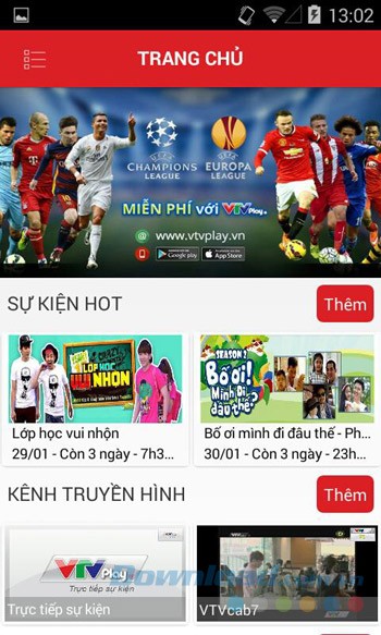 Giao diện chính của VTV Play