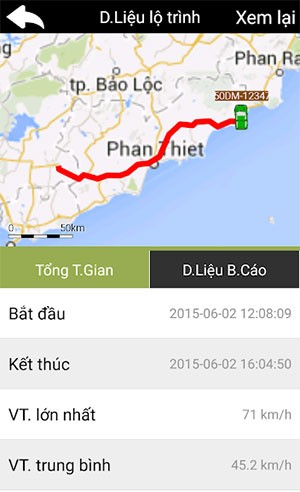 Lộ trình và vận tốc xe đang quản lý