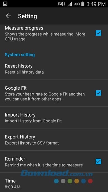 Các thiết lập chính của Heart Rate Plus